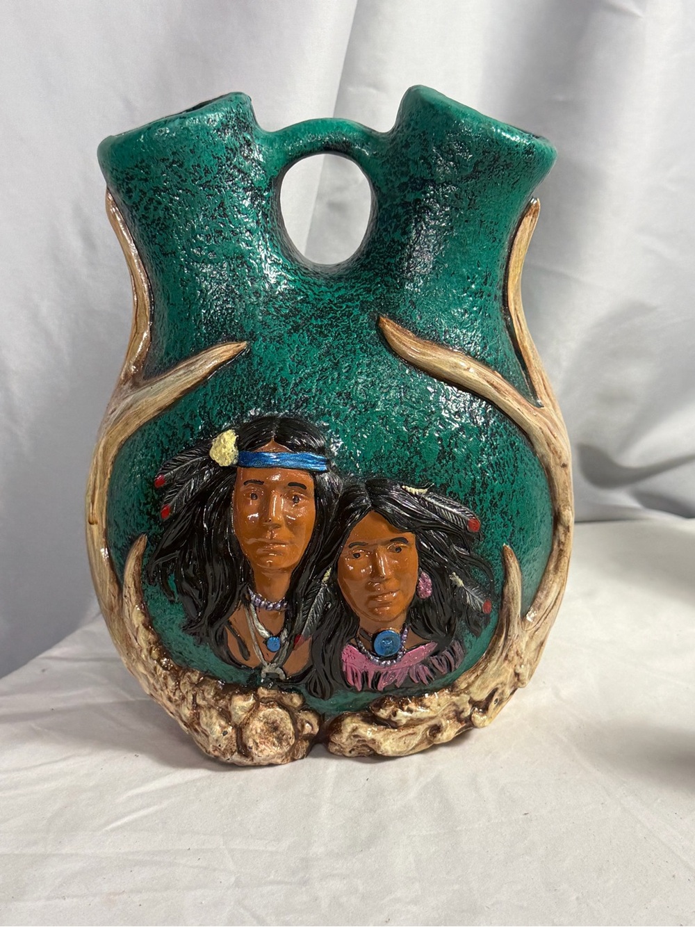 Navajo Indian Americana Wedding Double Sided Speak Ceramic Handmade Raised Vase